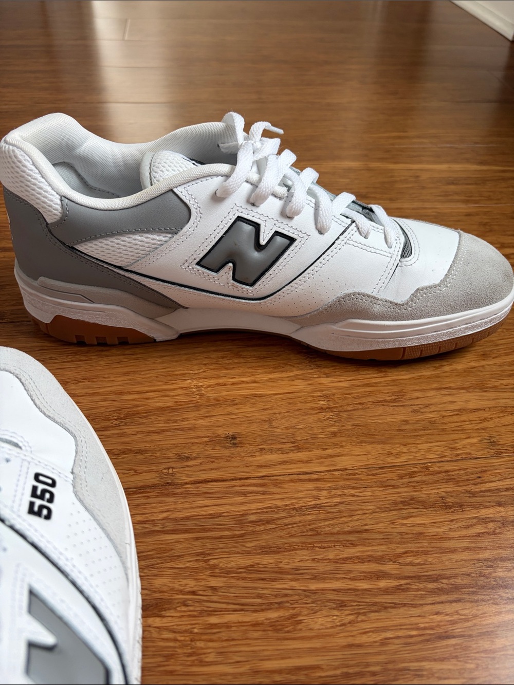 New Balance 550 White, Gray & Gum Low-Top Sneakers - Picture 2 of 8